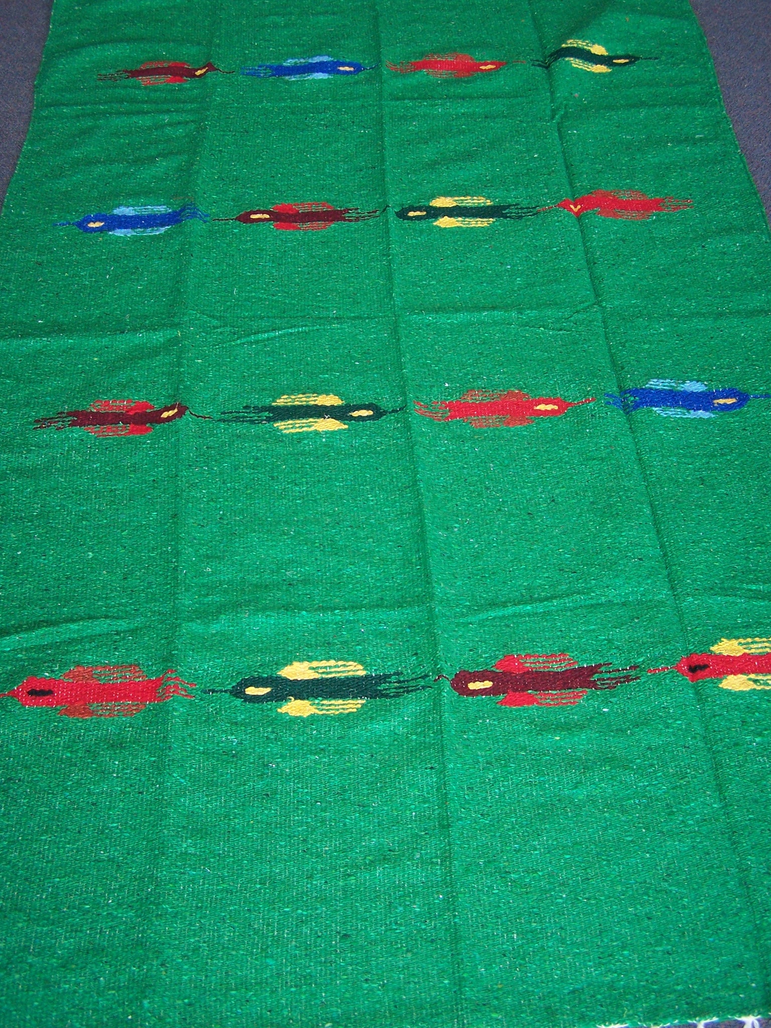 Bird Floor Rug Handwoven in Mexico Green
