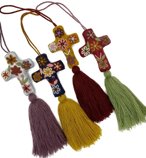 Hand Embroidered Colourful Mexican Felt Crosses