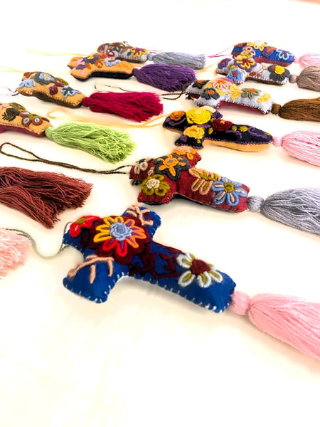 Hand Embroidered Colourful Mexican Felt Crosses