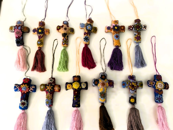 Hand Embroidered Colourful Mexican Felt Crosses