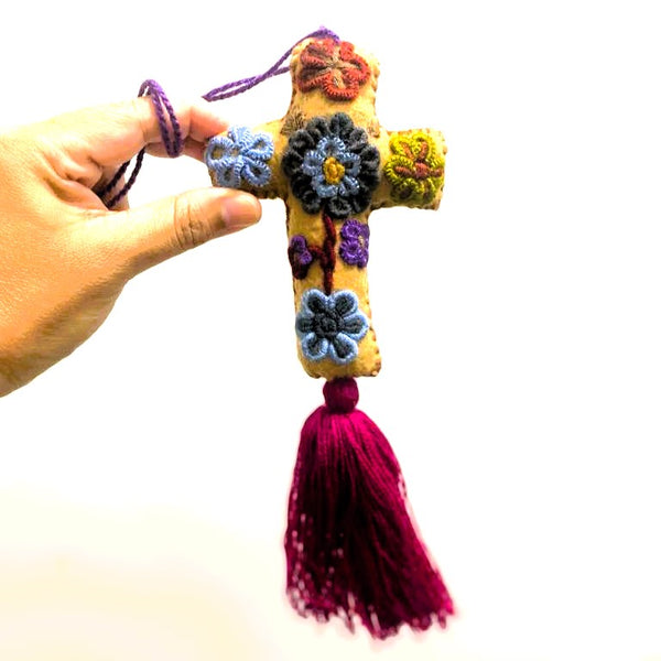 Hand Embroidered Colourful Mexican Felt Crosses