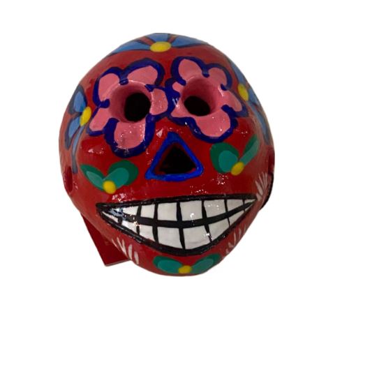 Hand painted clay pottery skull from Guatemala