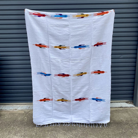 Bird Floor Rug Handwoven in Mexico White