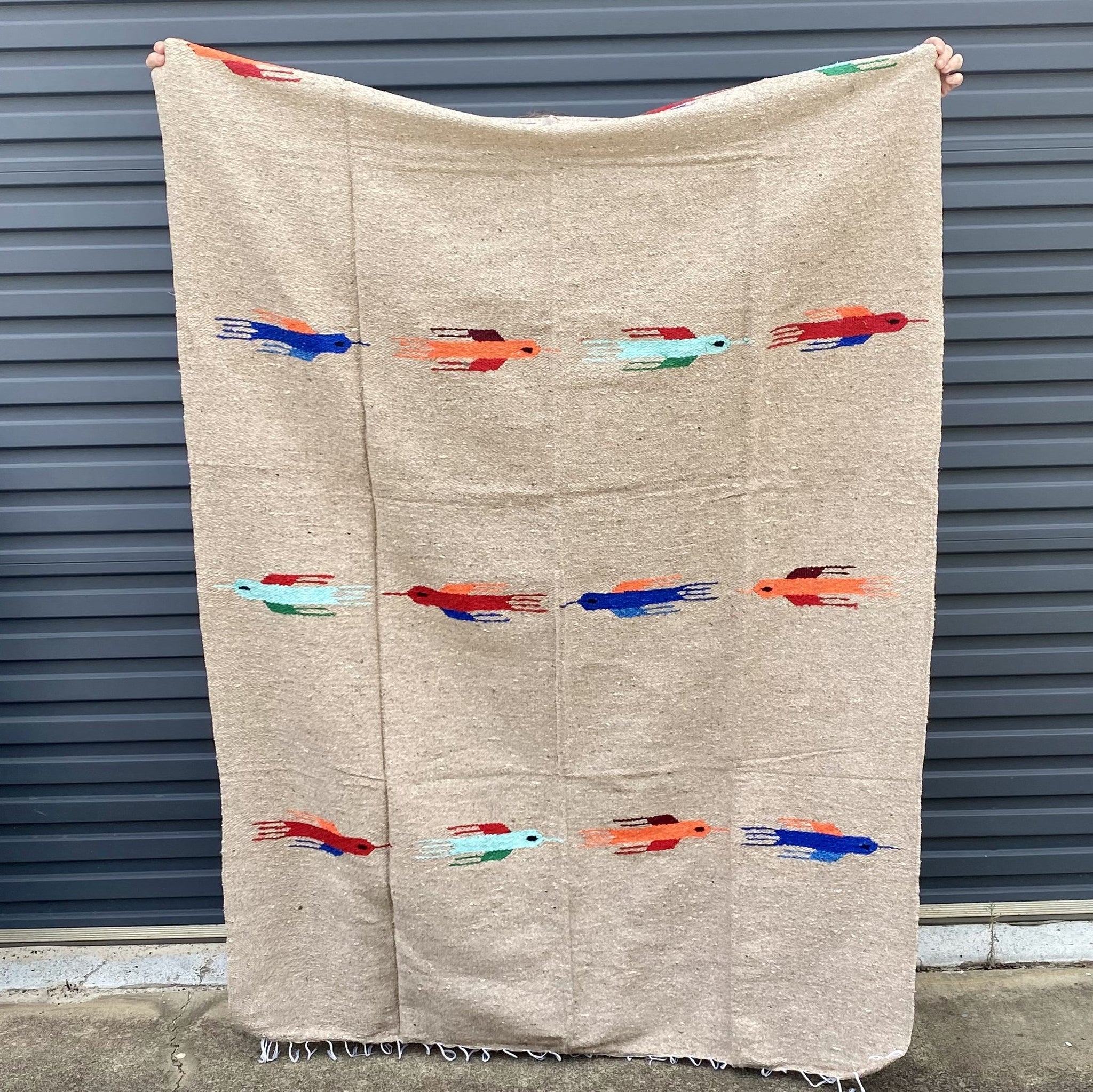 Bird Floor Rug Handwoven in Mexico Tan