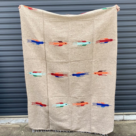 Bird Floor Rug Handwoven in Mexico Tan