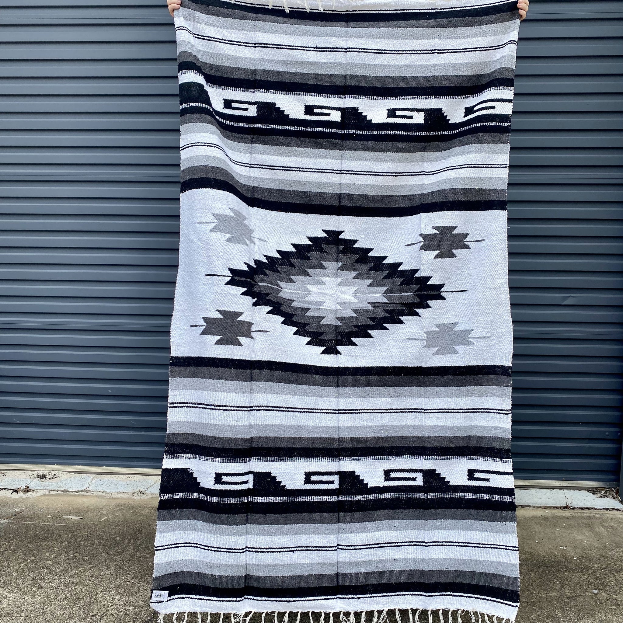 Aztec Design Floor Rugs Black Grey Pyramids