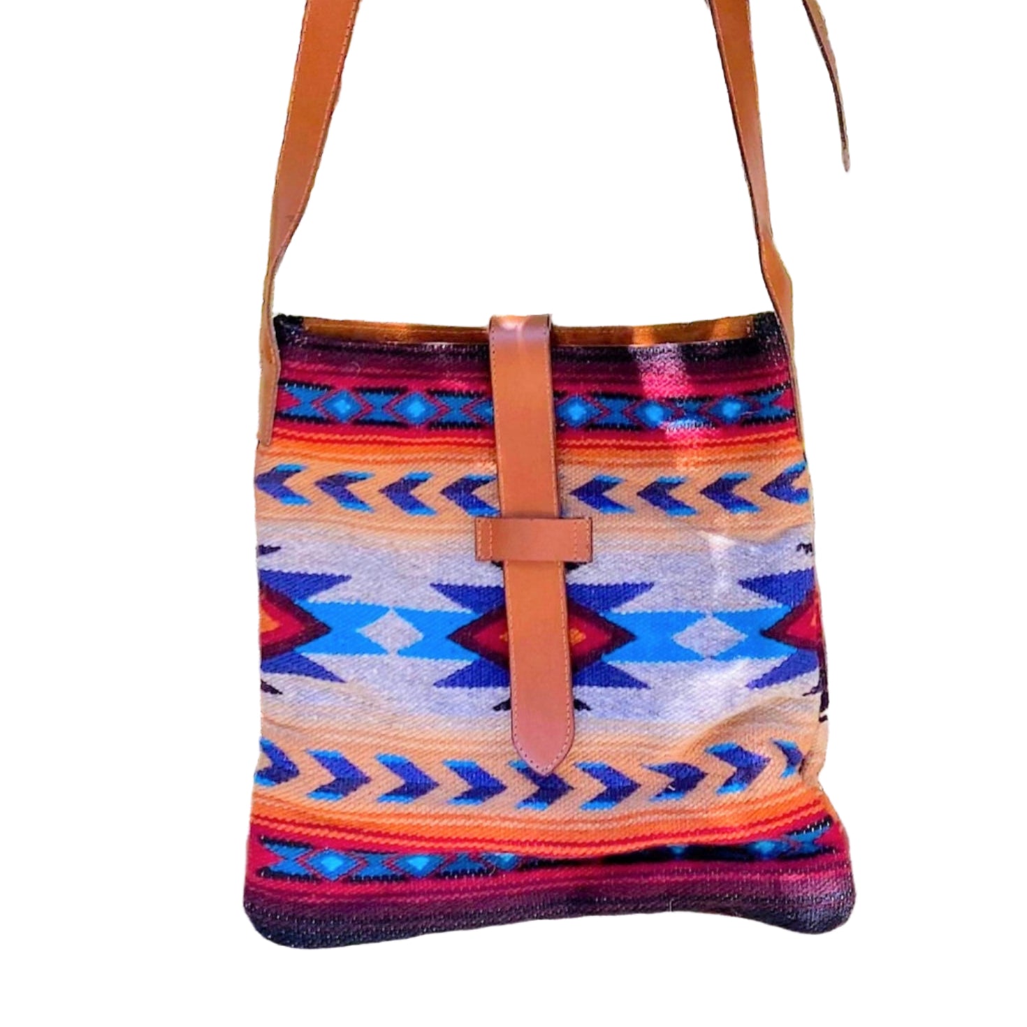 Fine Leather & Wool Bag Hand Embroider Textile Attachment- Handmade Ecuador