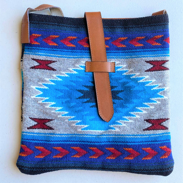 Fine Leather & Wool Bag Hand Embroider Textile Attachment- Handmade Ecuador