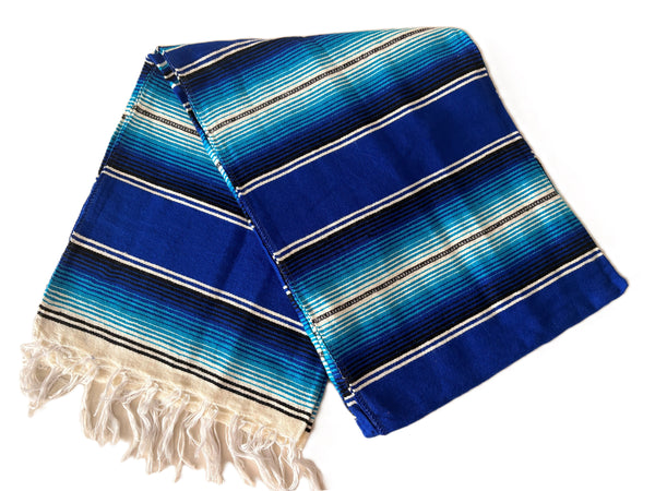 Genuine Mexican Blanket Sarape Two Tone Blue