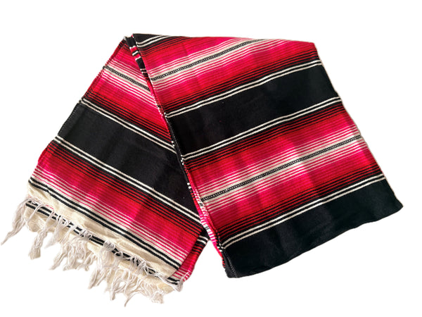 Genuine Mexican Blanket Sarape Black and Cherry