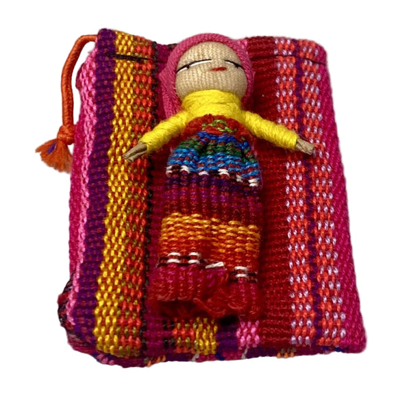 Single Worry Doll in a Textile Pouch Handmade Guatemala