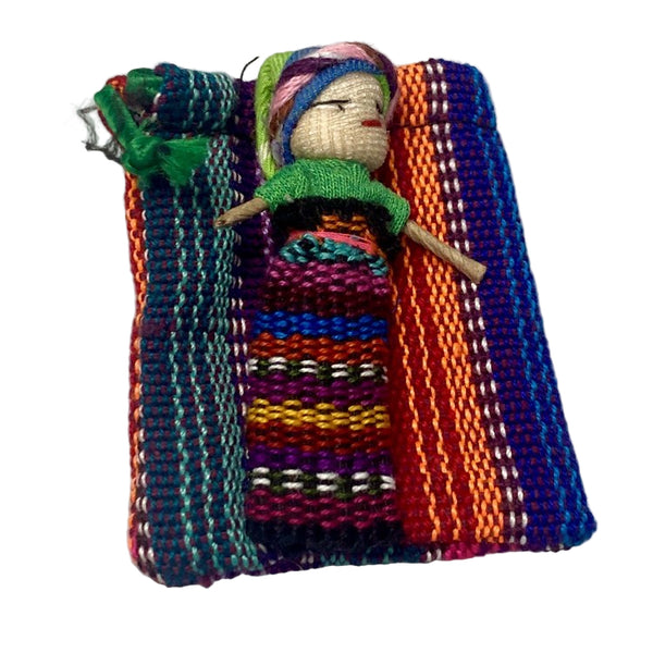 Single Worry Doll in a Textile Pouch Handmade Guatemala
