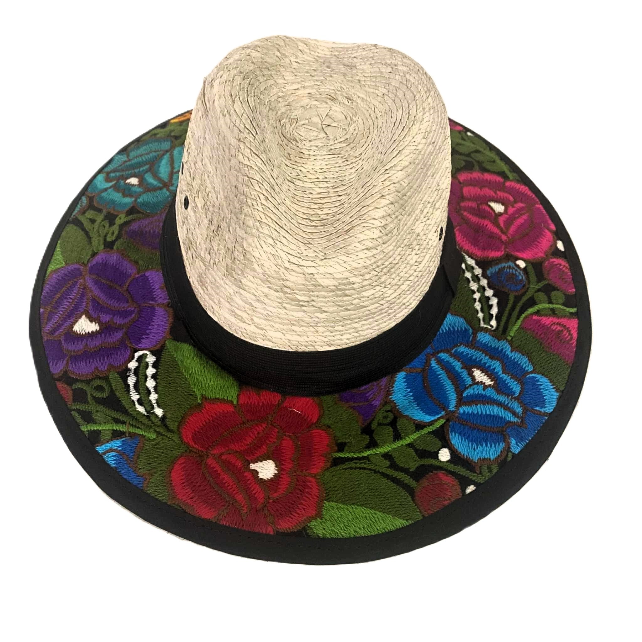 Palm Oaxaca with White Details Hand Embroidered Sun Hats - Made in Mexico