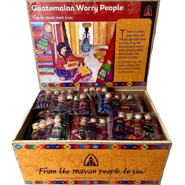 Worry Dolls Handmade Guatemala Four (4) Large Worry Dolls in Textile Bag