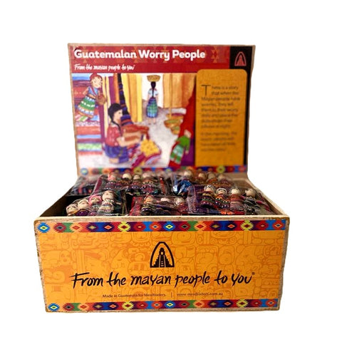 Worry Dolls Handmade Guatemala Four (4) Large Worry Dolls in Textile Bag