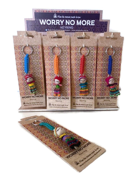 Large Keyring with Hanging Worry Doll in Card Handmade in Guatemala