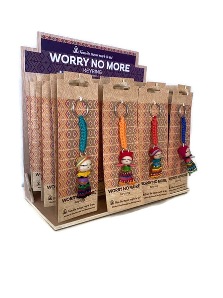 Large Keyring with Hanging Worry Doll in Card Handmade in Guatemala