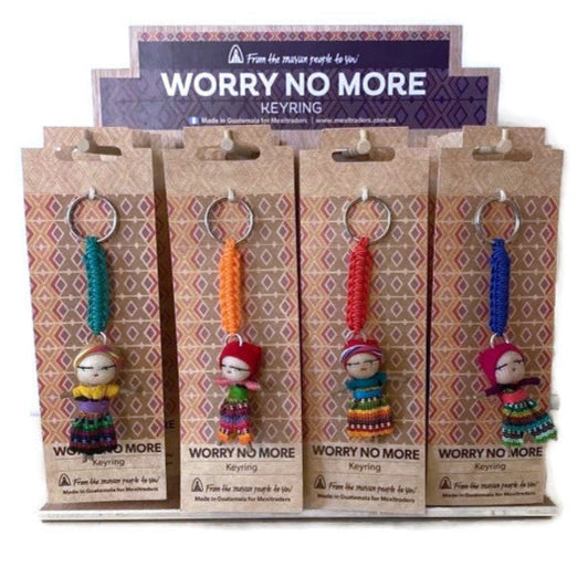 Large Keyring with Hanging Worry Doll in Card Handmade in Guatemala