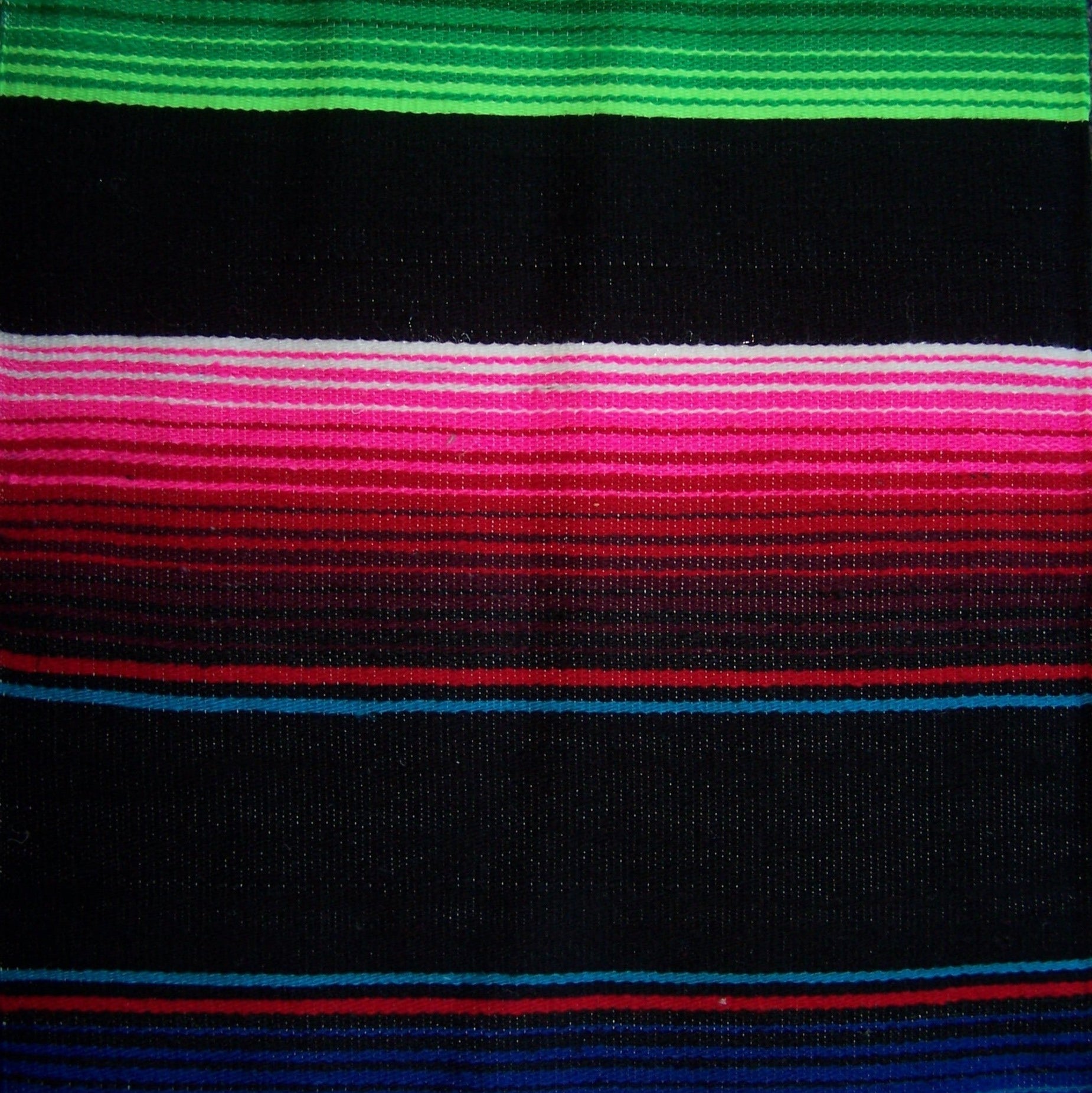 Genuine Mexican Blanket Sarape Black Multicolour