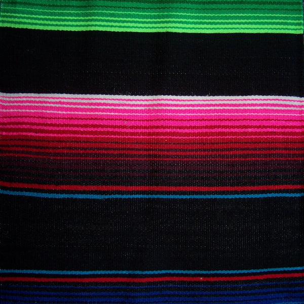 Genuine Mexican Blanket Sarape Black Multicolour