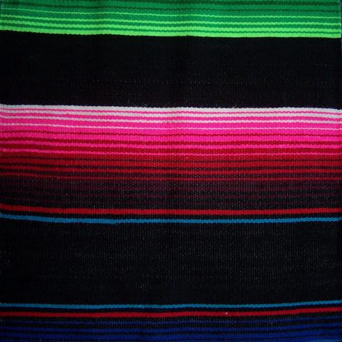 Genuine Mexican Blanket Sarape Black Multicolour