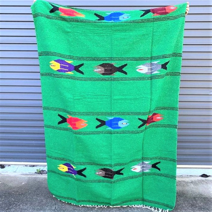 Fish Floor Rug Handwoven in Mexico Green