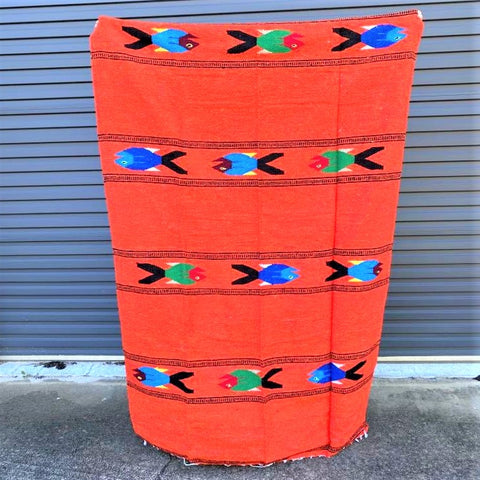 Fish Floor Rug Handwoven in Mexico Orange
