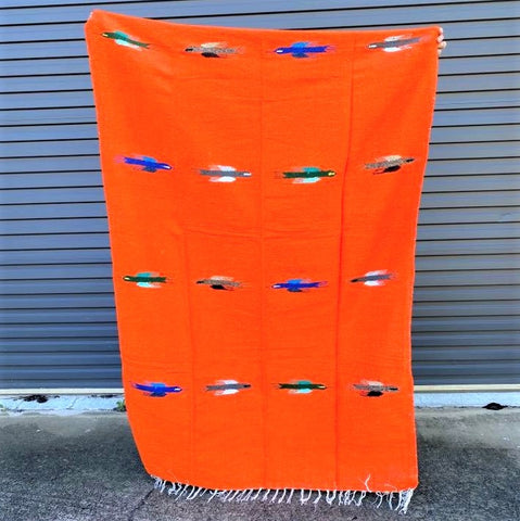 Bird Floor Rug Handwoven in Mexico Orange