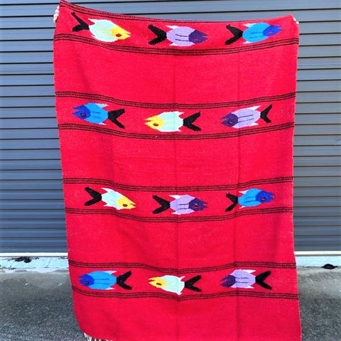 Fish Floor Rug Handwoven in Mexico Red