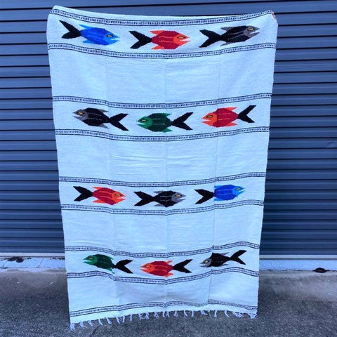 Fish Floor Rug Handwoven in Mexico White