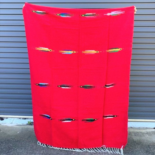 Bird Floor Rug Handwoven in Mexico Red