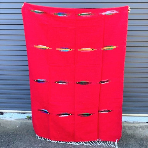 Bird Floor Rug Handwoven in Mexico Red
