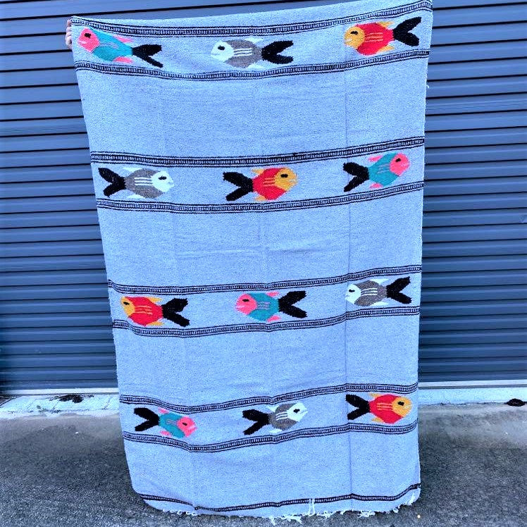 Fish Floor Rug Handwoven in Mexico Grey