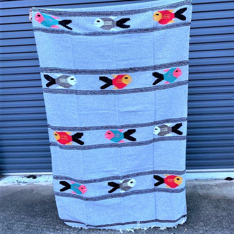 Fish Floor Rug Handwoven in Mexico Grey