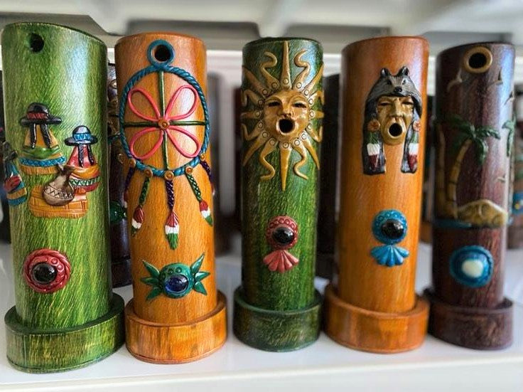 Incense Holder Carved Bamboo Cylinder Handmade Ecuador