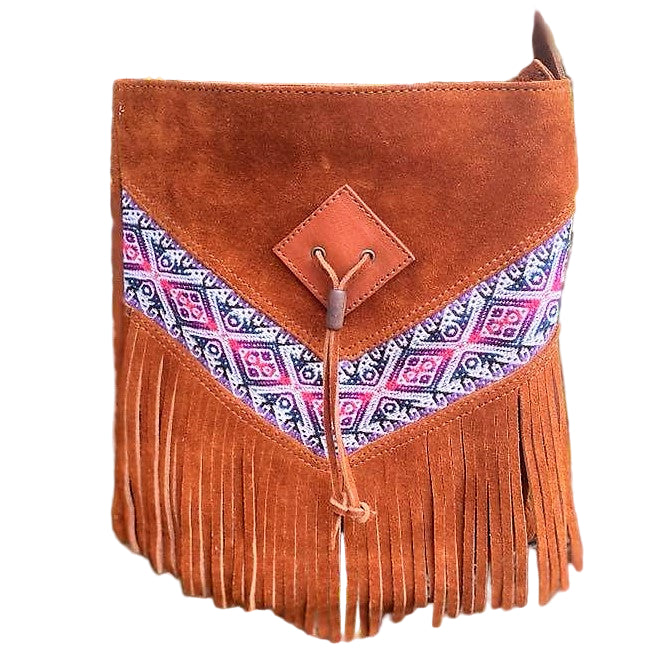 Fine Leather Bag Hand Embroider Textile Details - Handmade Ecuador