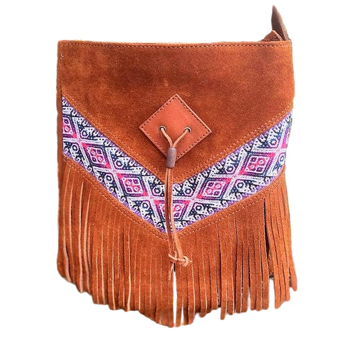 Fine Leather Bag Hand Embroider Textile Details - Handmade Ecuador