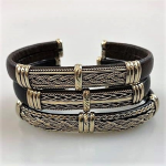 Leather and Alpaca Silver Bracelets -Thin Style Handmade in Taxco, Mexico