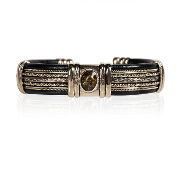 Leather and Alpaca Silver Bracelets -Wide Style with Ambar Handmade in Taxco, Mexico