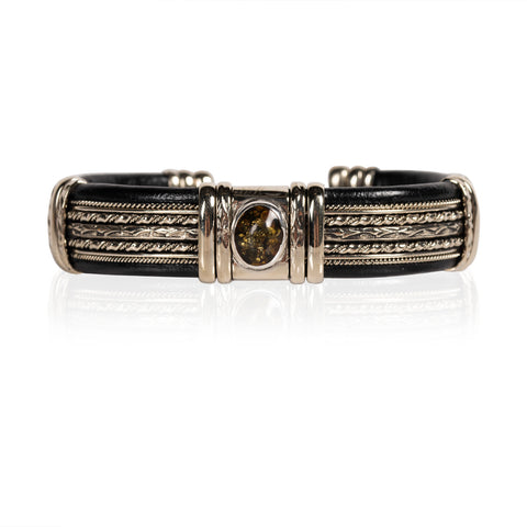 Leather and Alpaca Silver Bracelets -Wide Style with Ambar Handmade in Taxco, Mexico