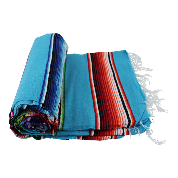 Genuine Mexican Blanket Sarape Light Blue