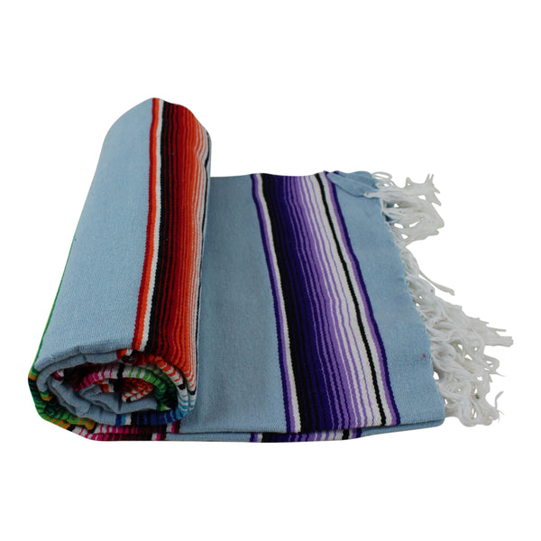 Genuine Mexican Blanket Sarape Powder Blue