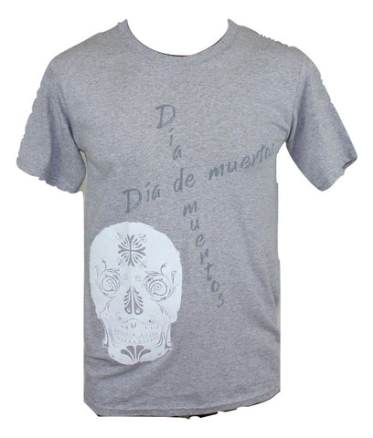 Day of the Dead T Shirt Men Cotton Made in Mexico Glow in the Dark Grey