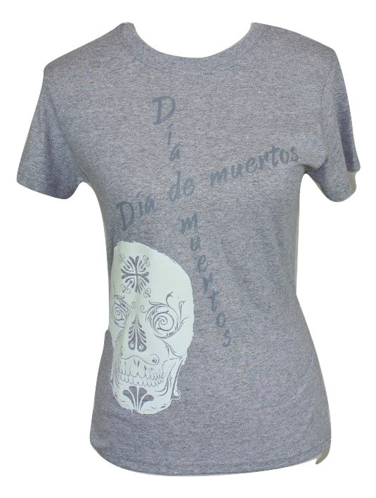 Day of the Dead T Shirt Women Cotton Made in Mexico Glow in the Dark Grey