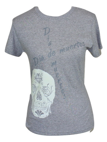 Day of the Dead T Shirt Women Cotton Made in Mexico Glow in the Dark Grey