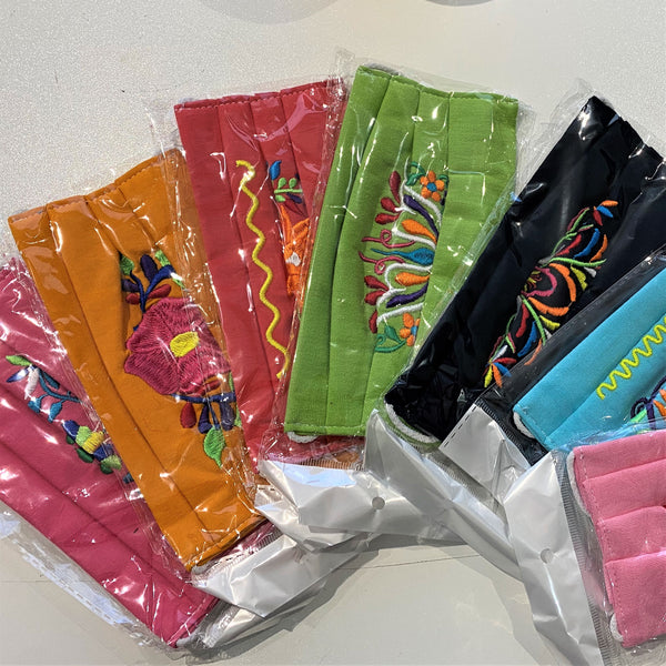 Pack of 10 Hand Embroider in Mexico - Cotton Face Masks - Assorted Colours