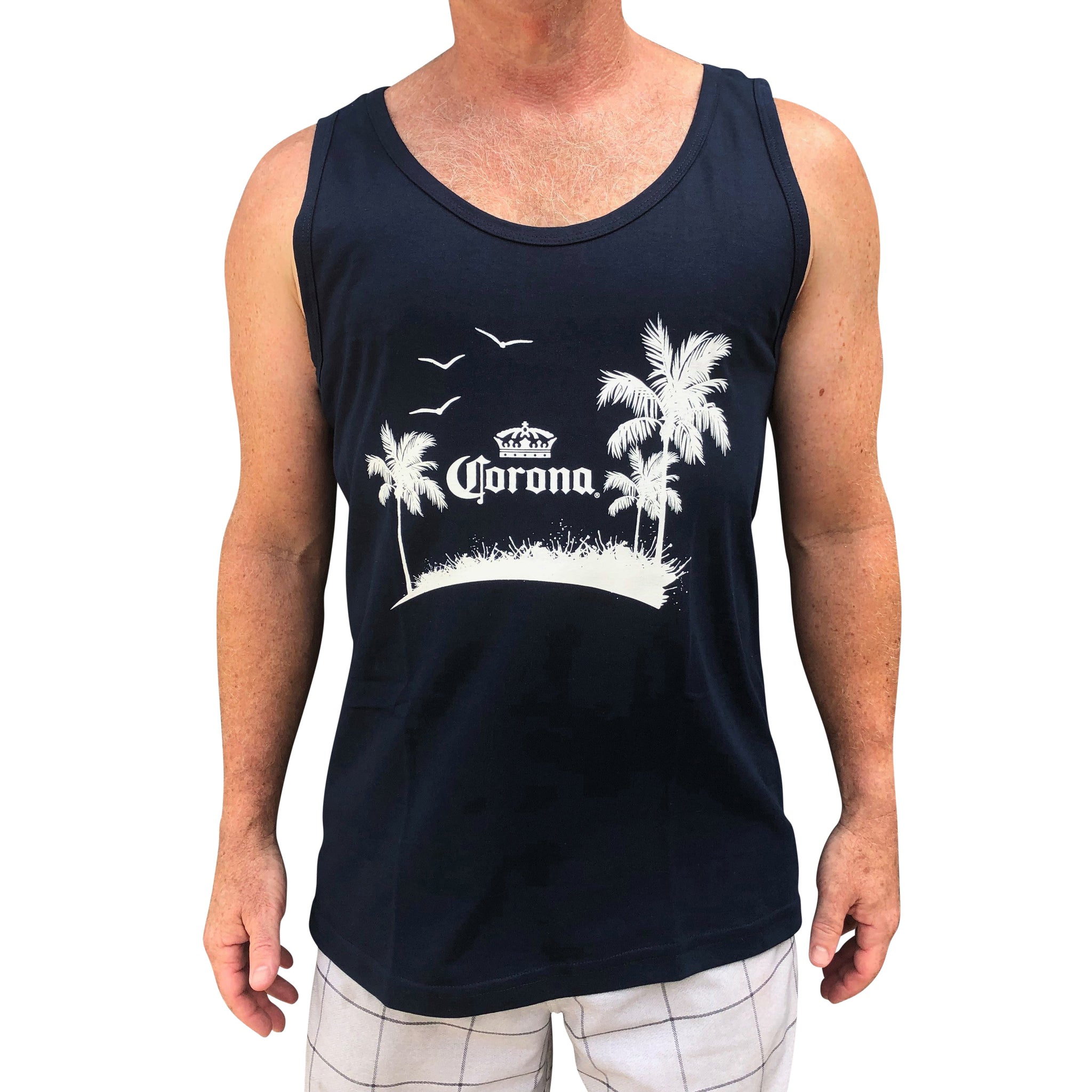 Corona Tank Top Singlet Cotton Made in Mexico Blue