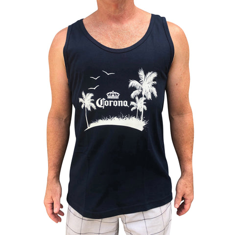 Corona Tank Top Singlet Cotton Made in Mexico Blue